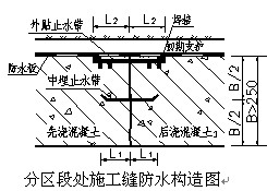 分区段处施工缝防水构造图